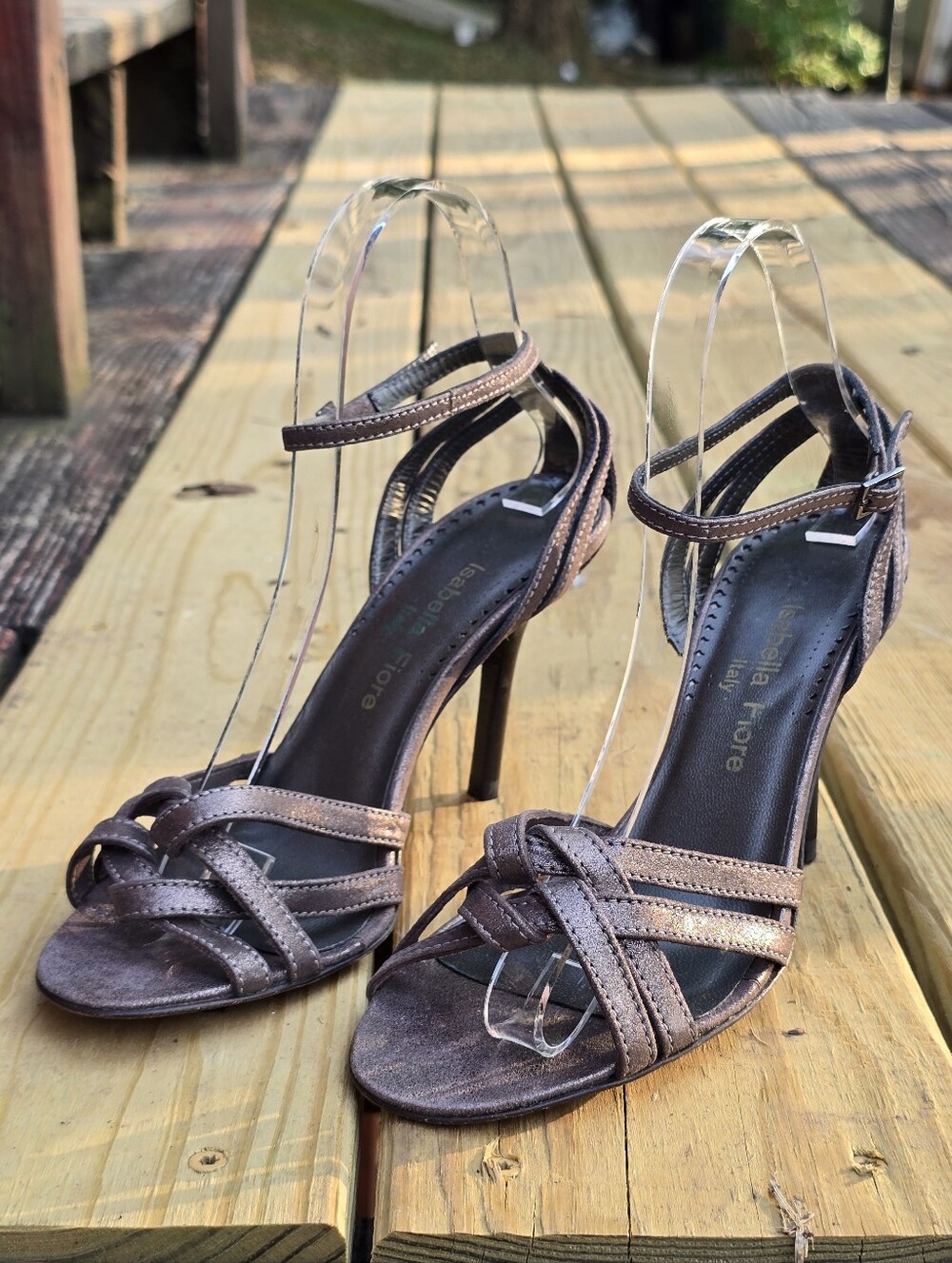 Vintage, Isabella Fiore Strappy Bronze High Heel Sandals, Sz 7